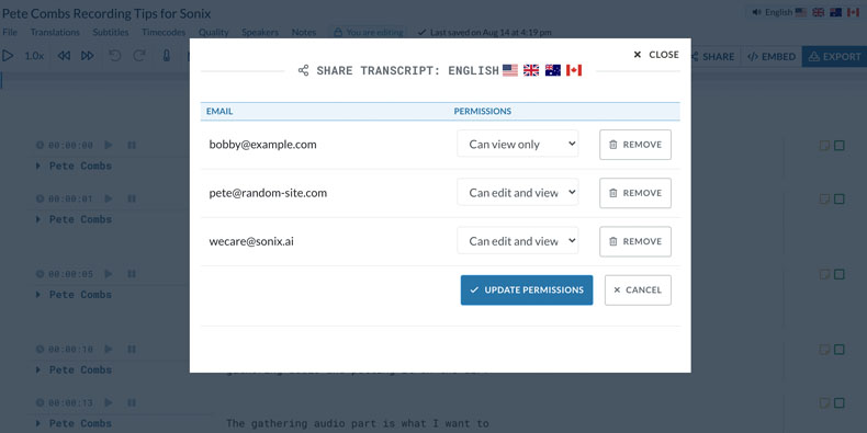 Nur bestimmten Benutzern erlauben, auf bestimmte Dateien zuzugreifen, um die Sicherheit zu erhöhen Dateieigentümer können steuern, wer Zugriff auf das Transkript hat