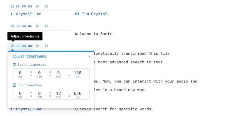 Passen Sie die Timecodes manuell an, damit Ihre Untertitel absolut perfekt sind Passen Sie Ihre Untertitel an, indem Sie den Timecode im Millisekundenbereich anpassen