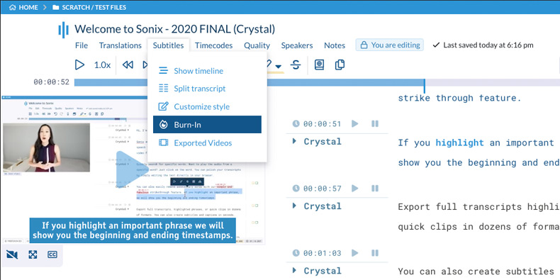 Hardcode-Untertitel in dein Video Brennen Sie Untertitel in Ihre Videos ein, damit Sie sie einfach teilen und mit besserer Genauigkeit veröffentlichen können
