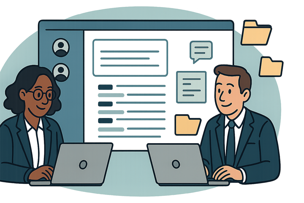 Das Rechtsteam arbeitet mithilfe des Sonix-Transkriptions-Dashboards zusammen Das Sonix-Dashboard zeigt die Zusammenarbeit bei der Transkription in einer Anwaltskanzlei mit mehreren Anwälten